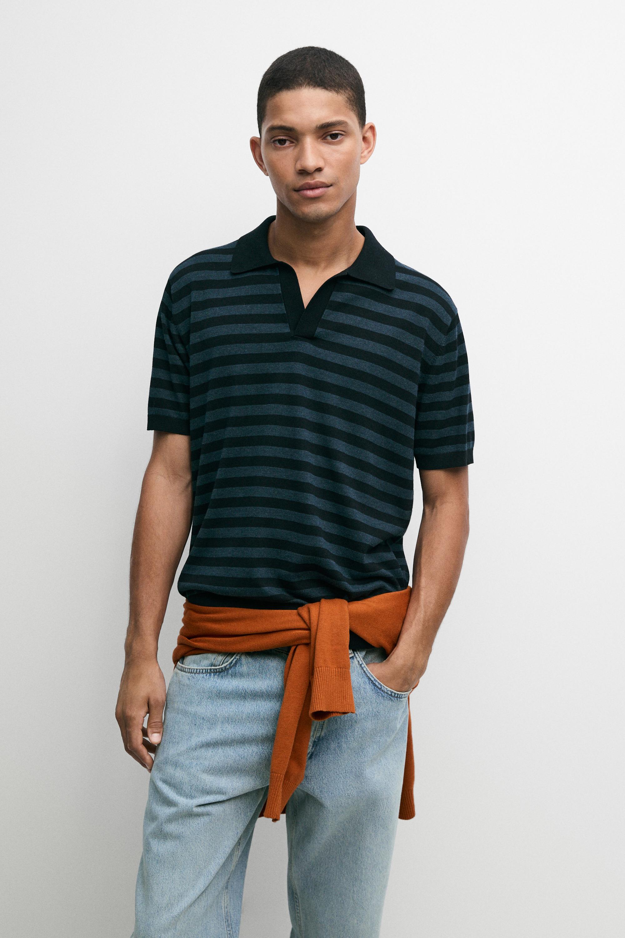 Pull polo en maille rayée contrastée