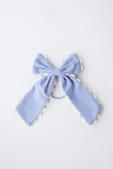 RUFFLE BOW CLIP HAIR TIE - Ecru / Blue by Zara - Image 3
