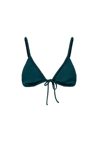 Zara BRAIDED TRIANGLE BIKINI TOP - Green