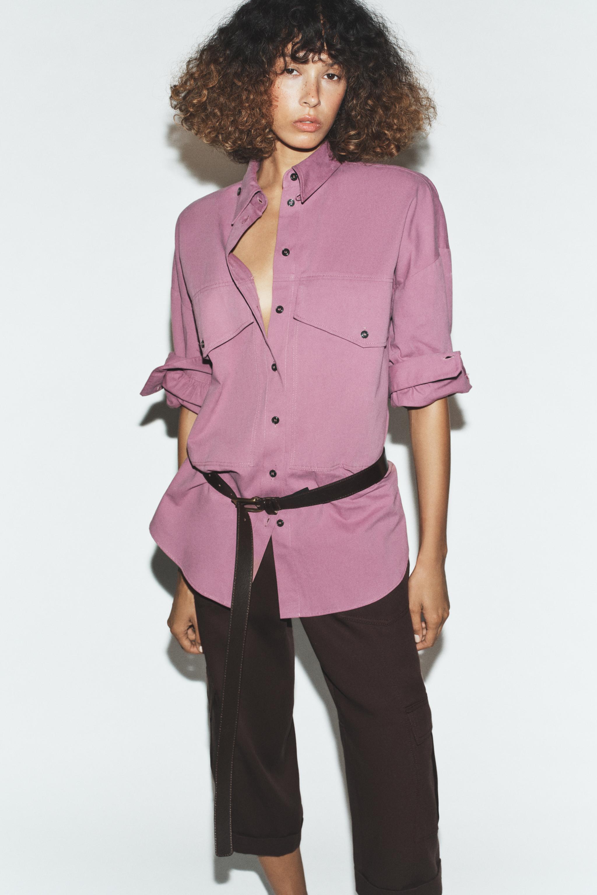 yucha36様 ccピンク、パープル オーバーサイズスタンドカラーシャツ - 薄紫 | ZARA Japan / 日本