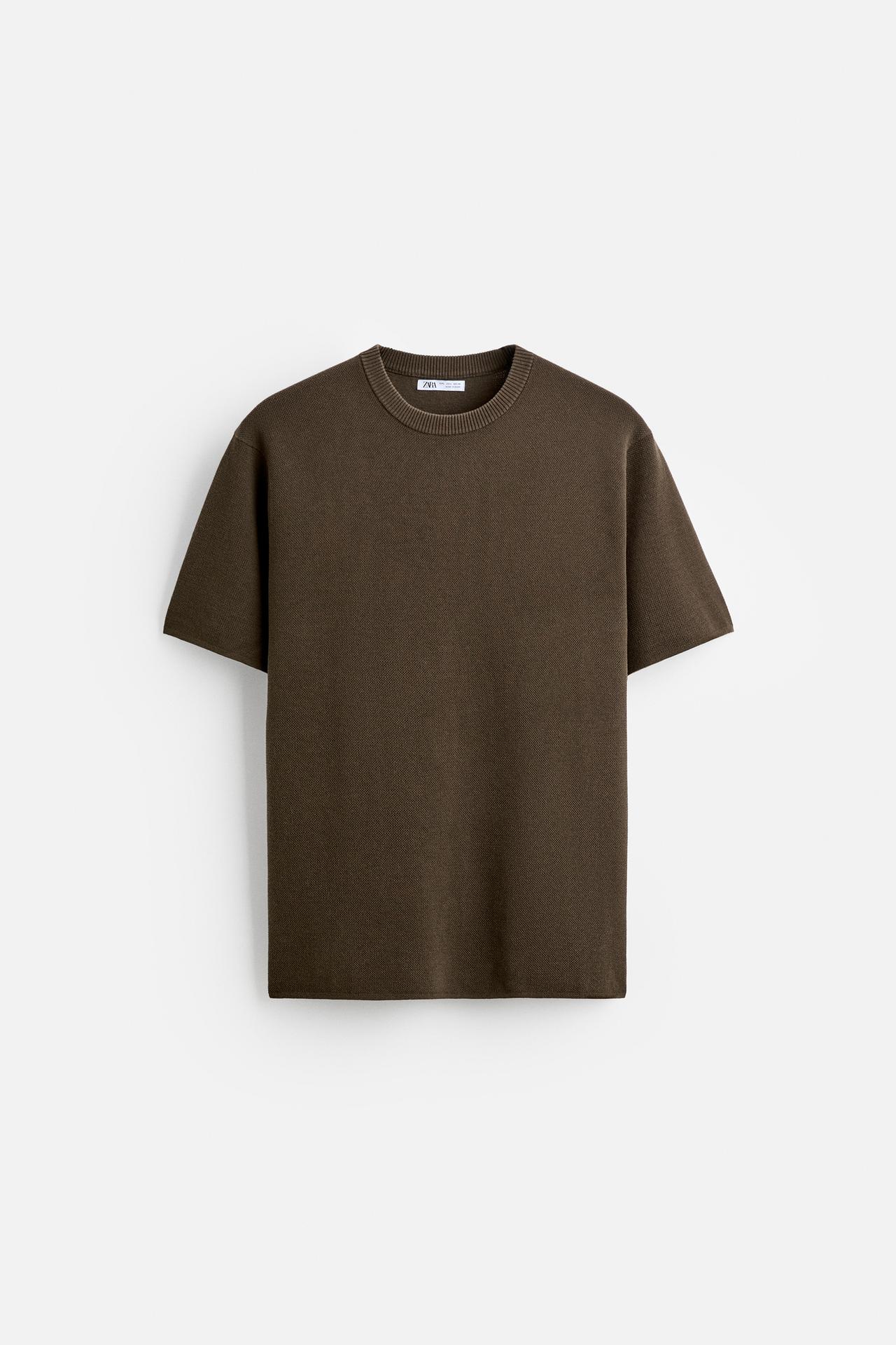 Zara TEXTURED KNIT T-SHIRT - Brown