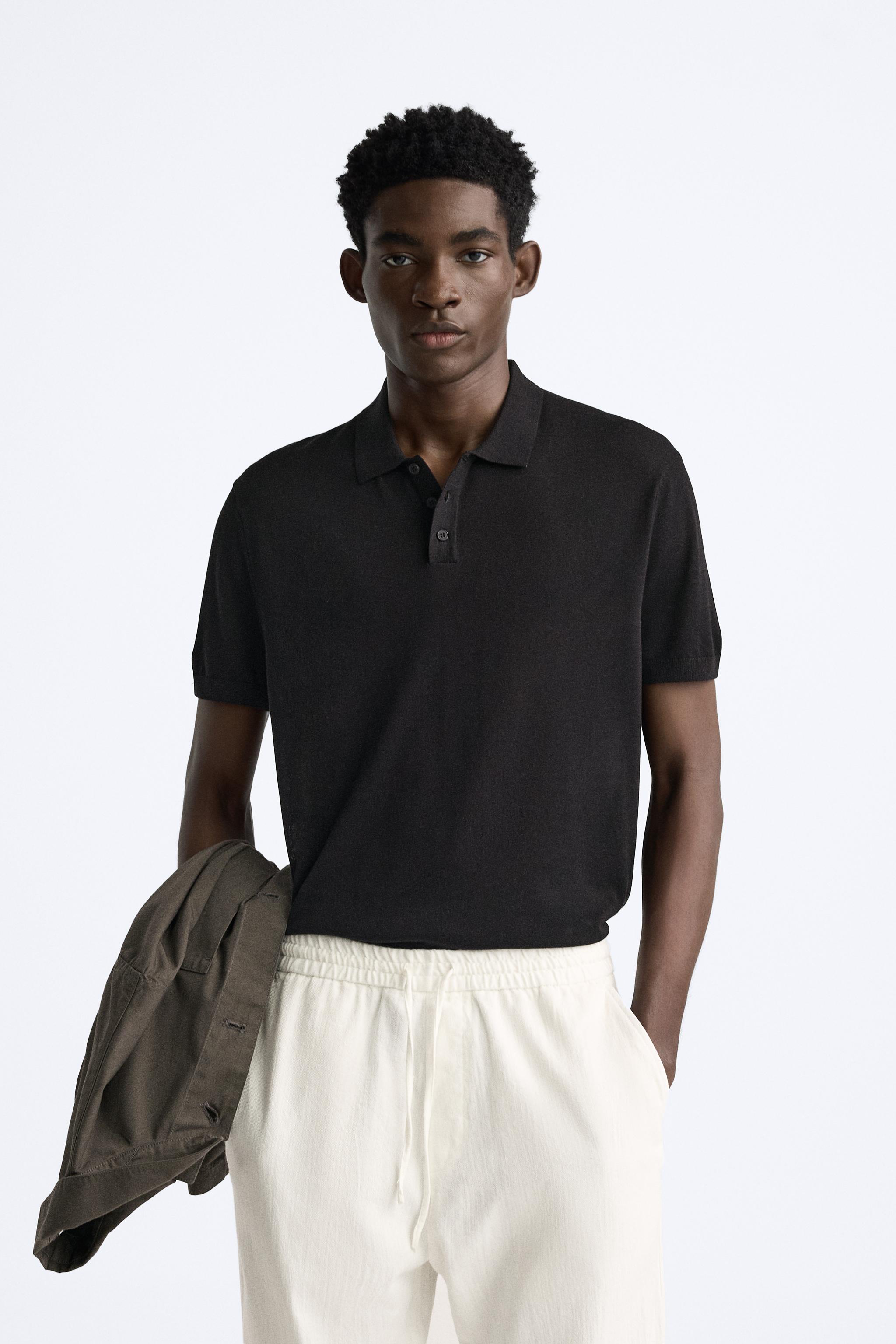 Black polo shirt and khaki shorts best sale