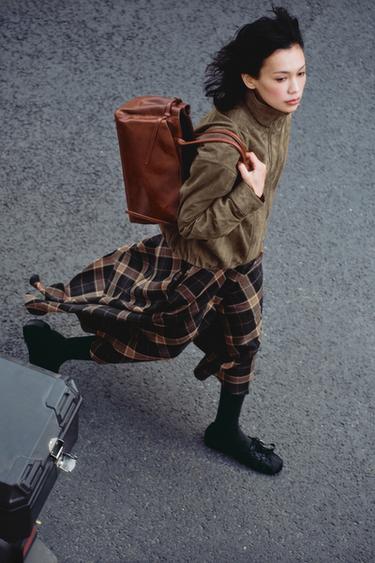 Zara 真皮都市手提包 - 深棕黃色