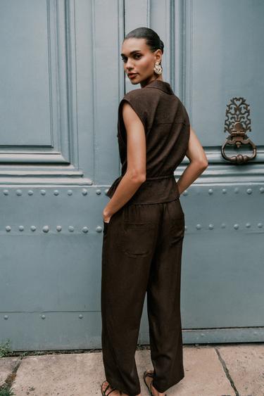 PANTALON AVEC LIN CORDON FANTAISIE - Marron de Zara - Image 4
