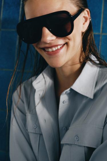 ZW COLLECTION PLEATED SHIRT DRESS - Light blue by Zara