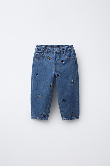 MICKEY MOUSE AND FRIENDS © DISNEY EMBROIDERED BAGGY JEANS - Mid-blue by Zara