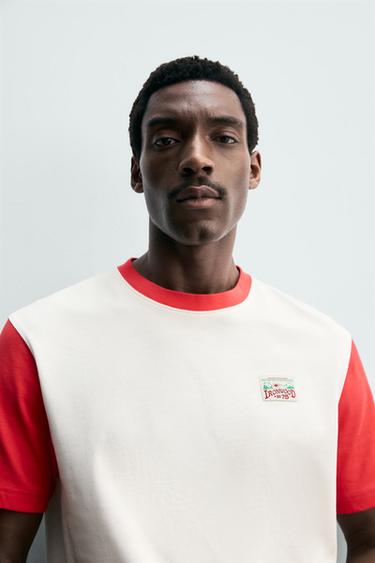 COLOUR BLOCK T-SHIRT WITH CONTRAST PATCH - Oyster-white by Zara - Image 5