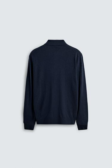 WOOL BLEND KNIT POLO SHIRT - Navy blue by Zara - Image 7