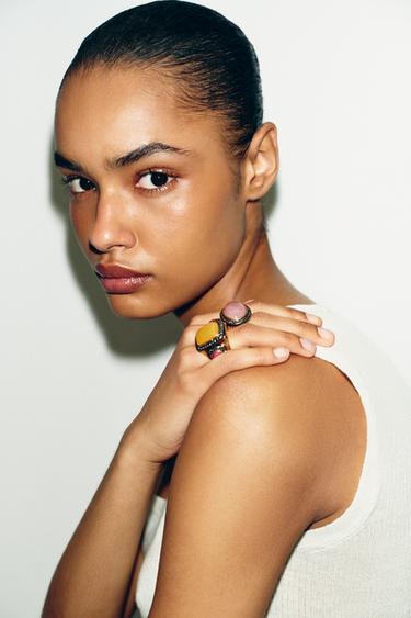Zara 2-PACK OF SHINY STONE RINGS - Golden