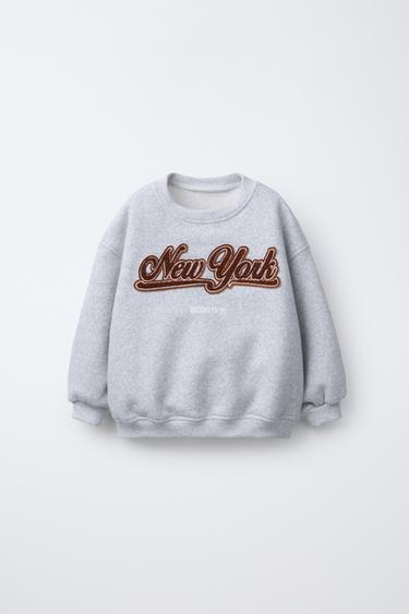 EMBROIDERED TERRY SLOGAN SWEATSHIRT - Grey marl by Zara - Image 0