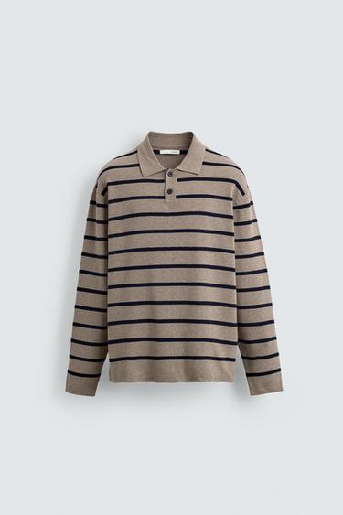 POLO EN MAILLE DOUCE - Sable / Bleu de Zara