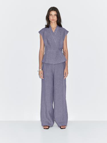 Zara 100% linen crossover waistcoat - Blue - Image 0