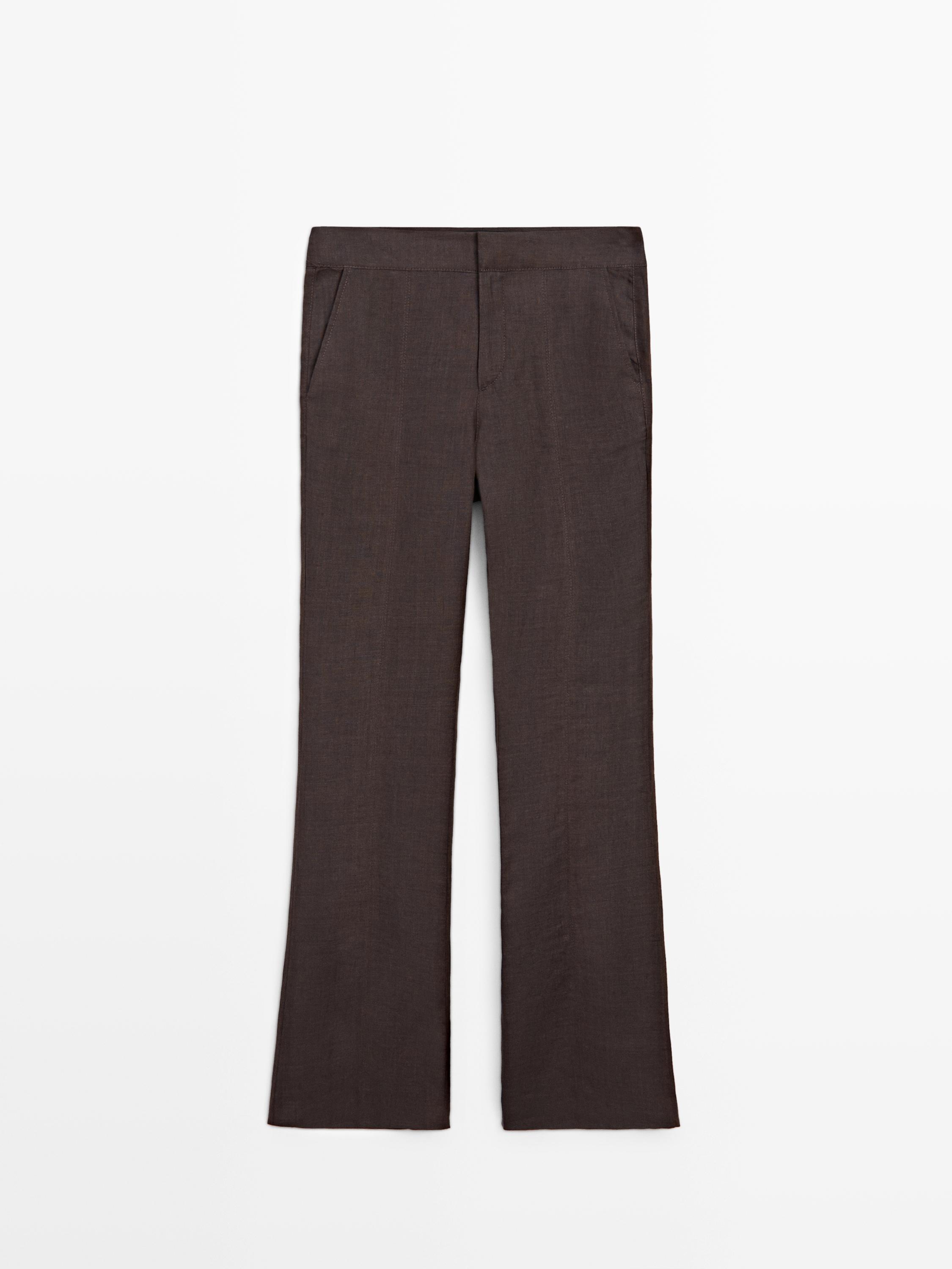 100% linen kick flare trousers — Violet