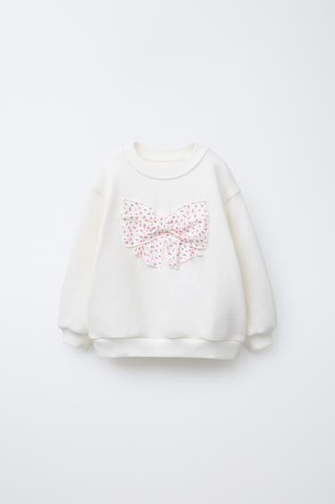 Zara FLORAL BOW SWEATSHIRT - Ecru