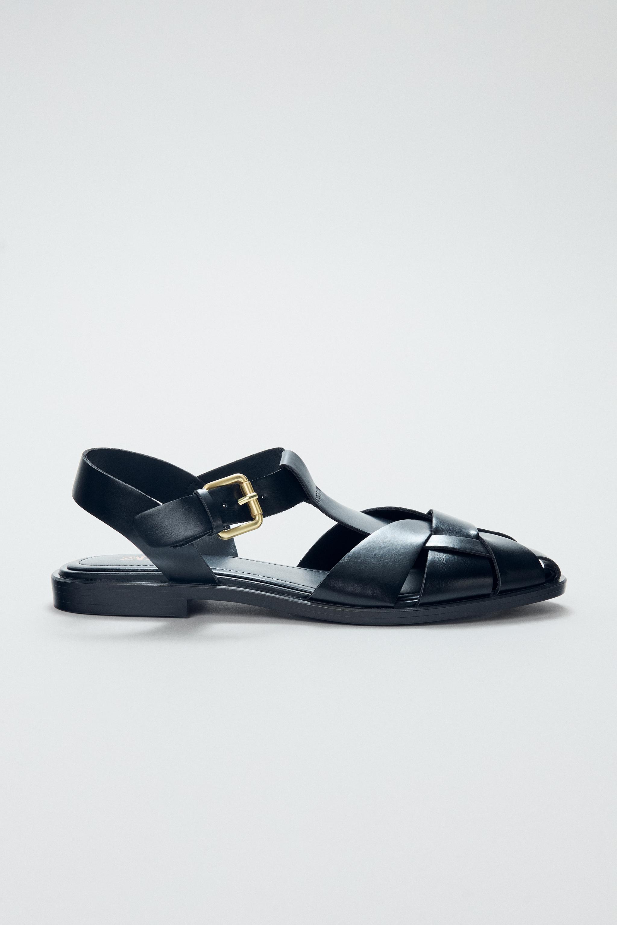 zara origins ストラップ付きレザーサンダル ブラック　size44 zara origins ストラップ付きレザーサンダル ブラック size44