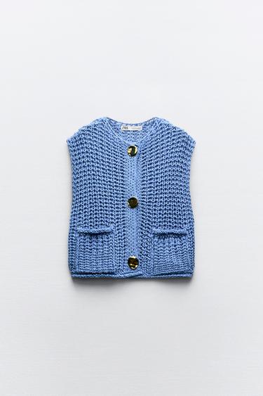 TOP Z HRUBHO PLETU - stedn modr od Zara
