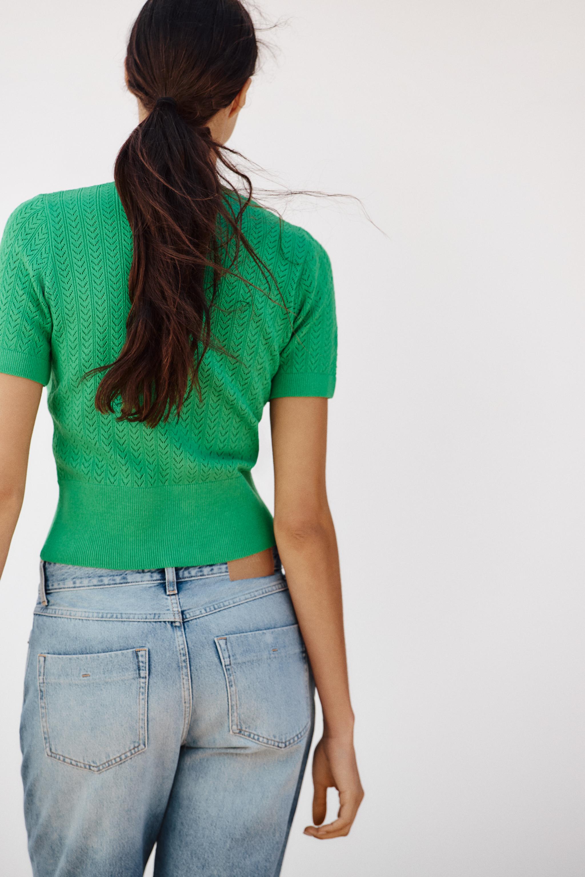 POINTELLE KNIT TOP - Green | ZARA United States POINTELLE KNIT TOP - Green | ZARA United States