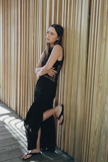 EMBROIDERED BEADED GODET DRESS - Black by Zara - Image 3