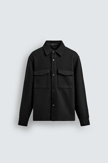 جاكيت قميصي هيكلي TWILL طارد للماء - أسود الخاص بـ Zara