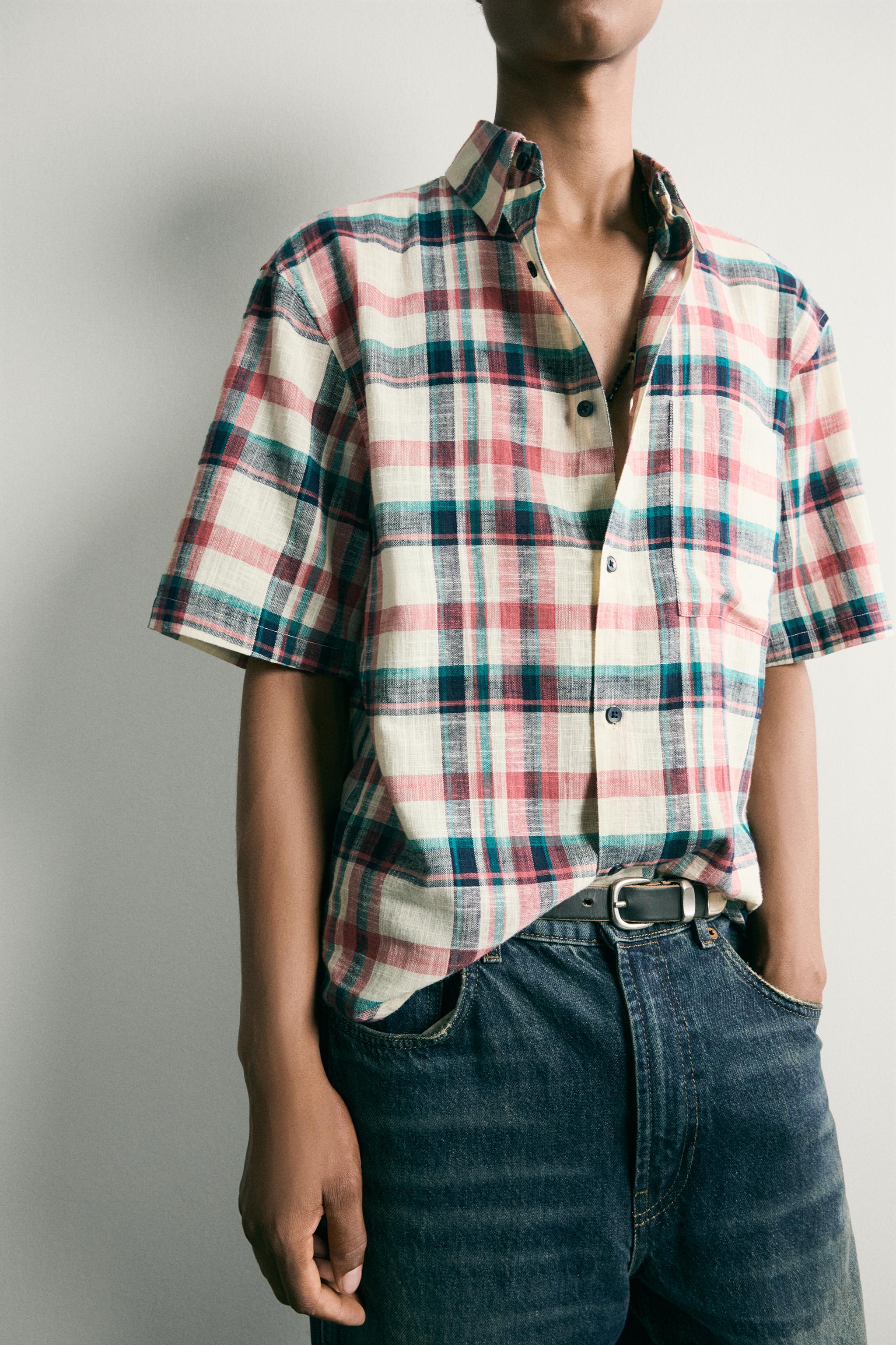 RELAXED FIT TEXTURED PLAID SHIRT