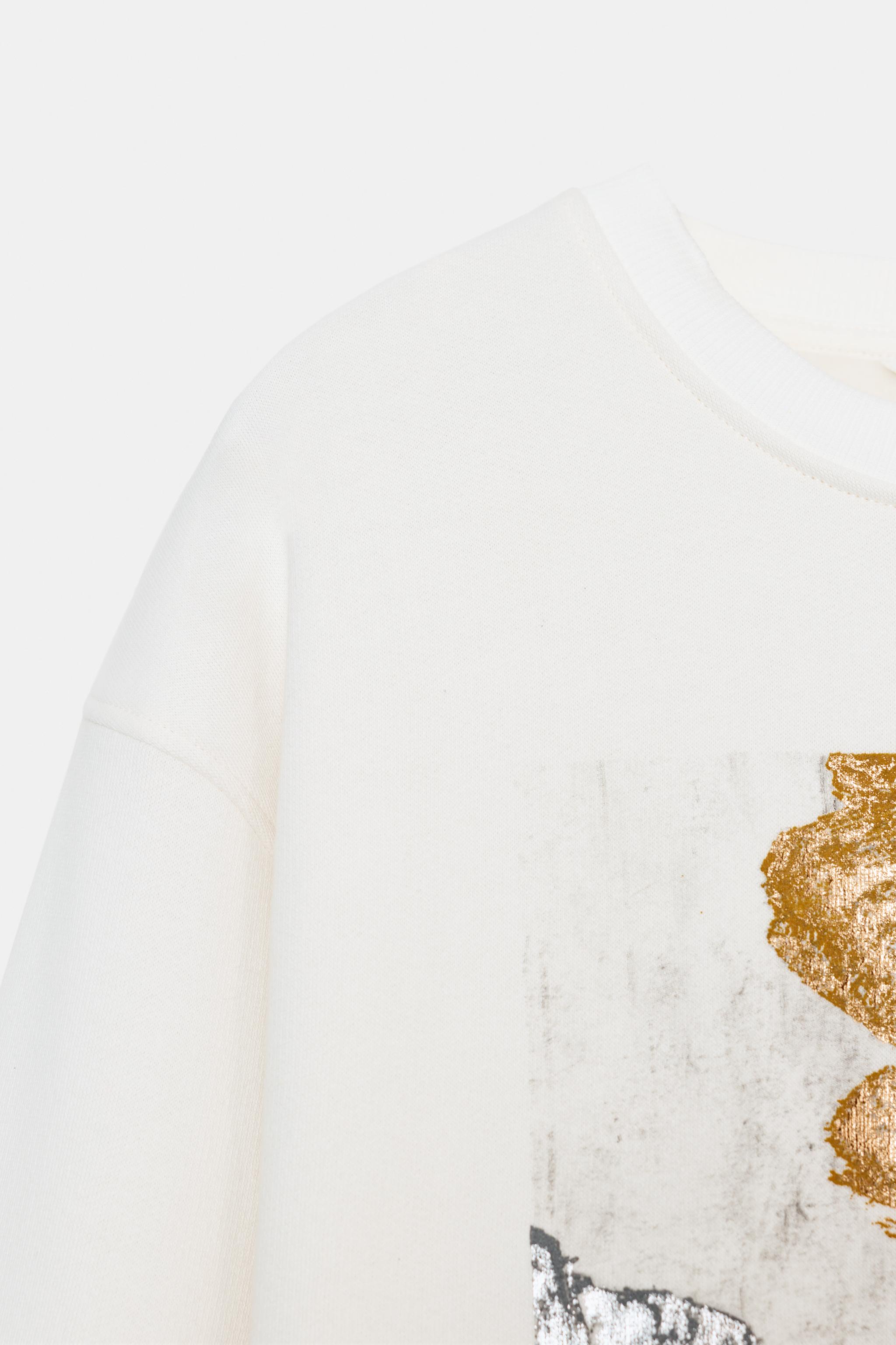 METALLIC SWEATSHIRT - Oyster-white | ZARA United States