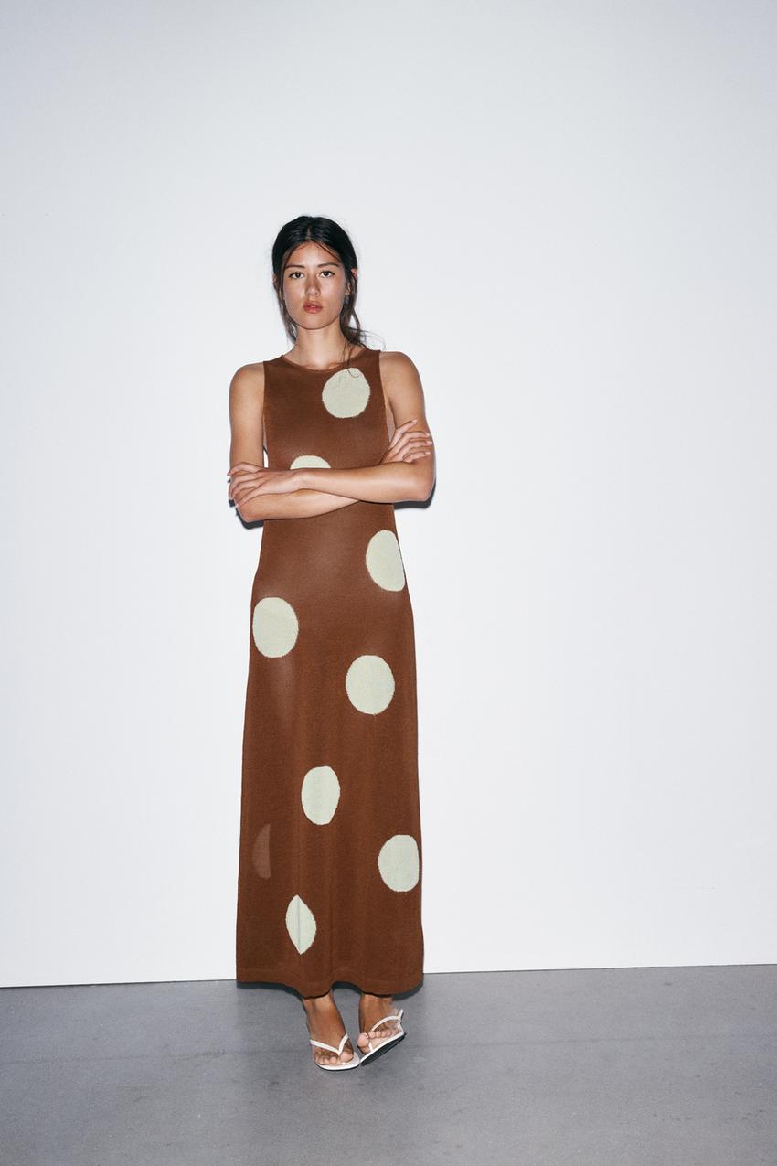 POLKA DOT KNIT MIDI DRESS - Mocha | ZARA New Zealand POLKA DOT KNIT MIDI DRESS - Mocha | ZARA New Zealand