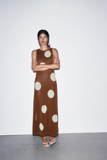 POLKA DOT KNIT MIDI DRESS - Mocha by Zara - Image 0
