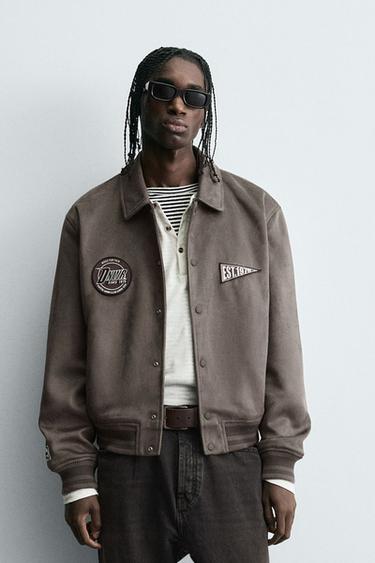 FAUX SUEDE JACKET WITH PATCH AND EMBROIDERY DETAIL - Mink by Zara