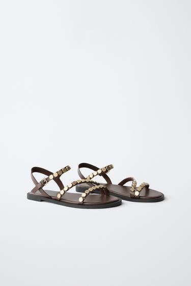 STUDDED SANDALS - Brown by Zara