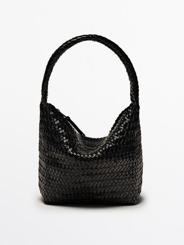 Zara Nappa leather woven bucket bag - Black - Image 0
