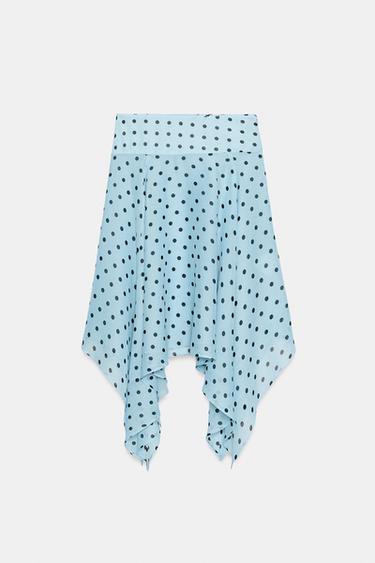 FALDA ASIMÉTRICA ESTAMPADO LUNARES - Azul de Zara