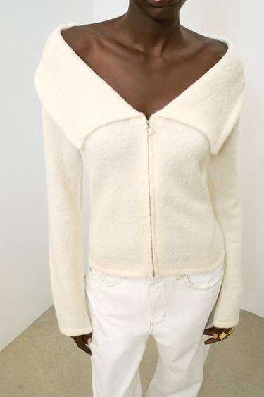 ZIP-UP LAPEL TOP - Ecru by Zara
