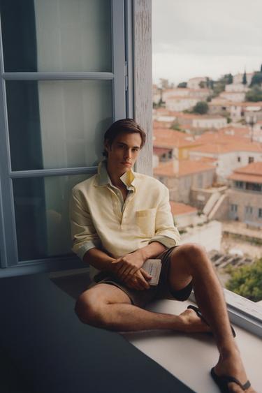 CHEMISE POLO LIN/COTON - Jaune de Zara