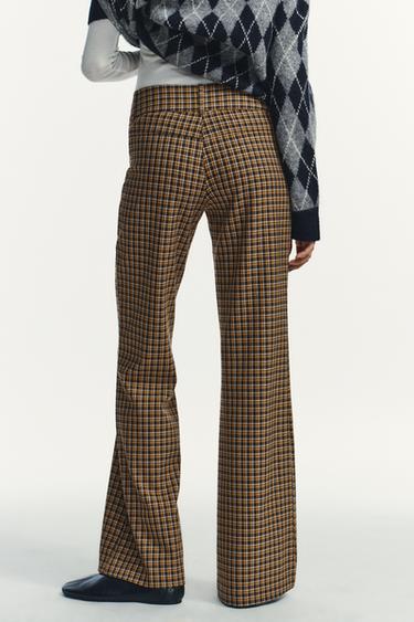 PANTALON FLARE À CARREAUX - Marron de Zara - Image 4
