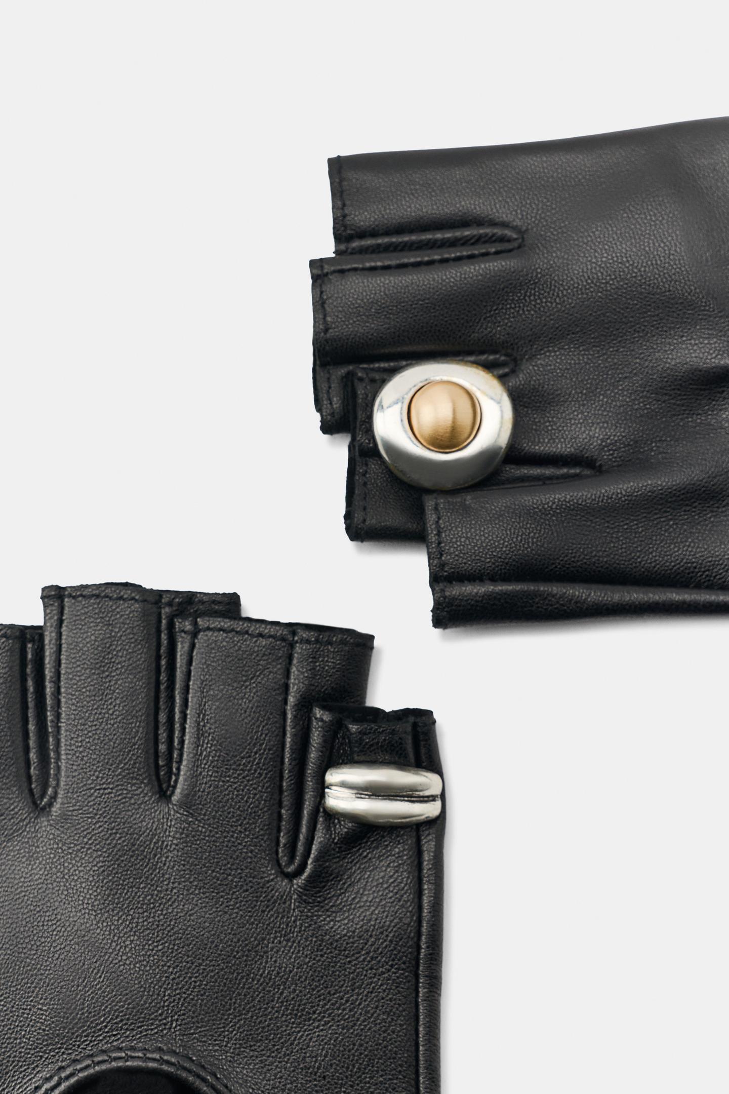 Женские перчатки Zara 100% Leather Ring, цвет: Чёрный — фото 4