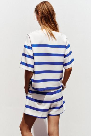 BERMUDA RAYURES BOUTONS - Bleu / Blanc de Zara - Image 3