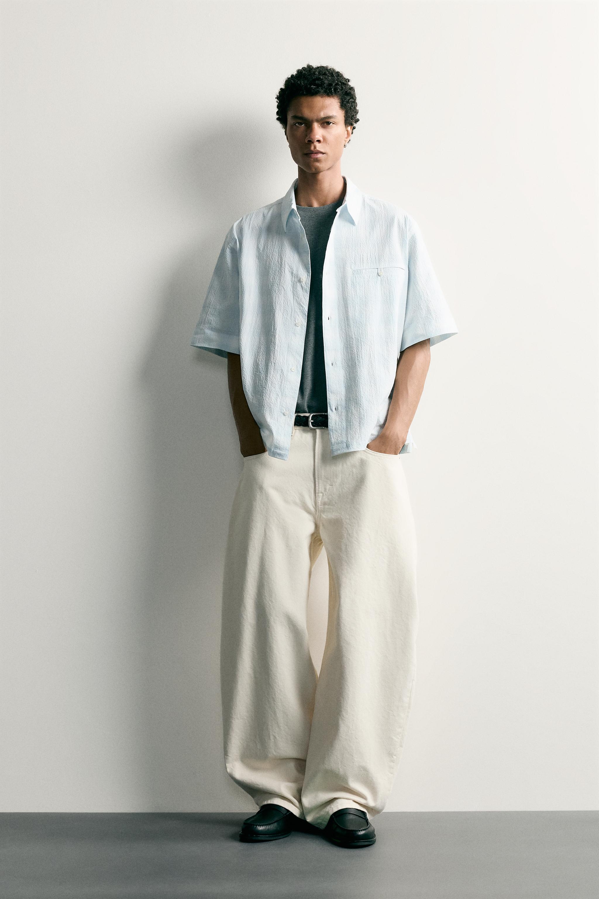 リラックスフィット チェック柄デニムシャツ - スカイブルー | ZARA