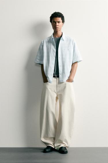 RELAXED FIT CHECK DENIM SHIRT - Sky blue by Zara - Image 0