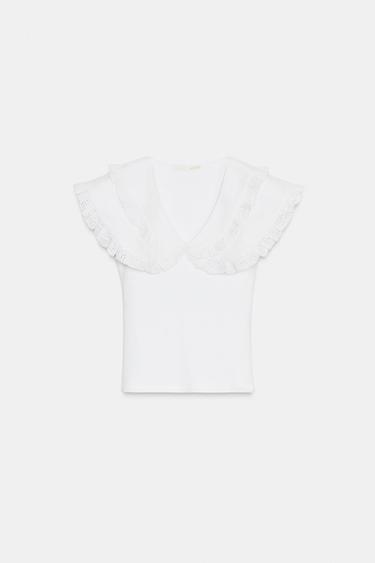 PETER PAN COLLAR T-SHIRT - White by Zara - Image 2