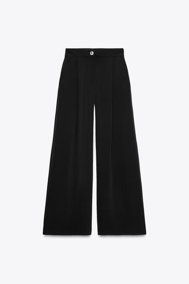 PANTALON PALAZZO BOUTON DORÉ - Noir de Zara - Image 1