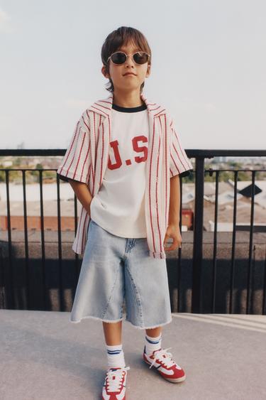 Zara 星星貼飾寬鬆垮式牛仔短褲 - 淡藍色