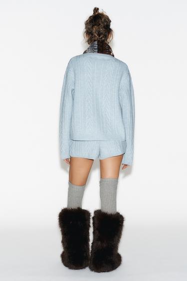 80% WOOL CABLE KNIT JUMPER SKI COLLECTION - Light blue by Zara - Image 4