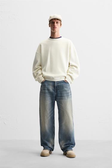 Zara WASHED CREW NECK SWEATSHIRT - Ecru - Image 0