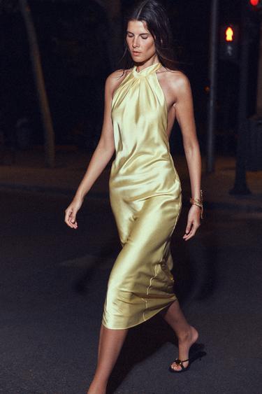 HALTER SATIN DRESS - Light yellow by Zara - Image 3
