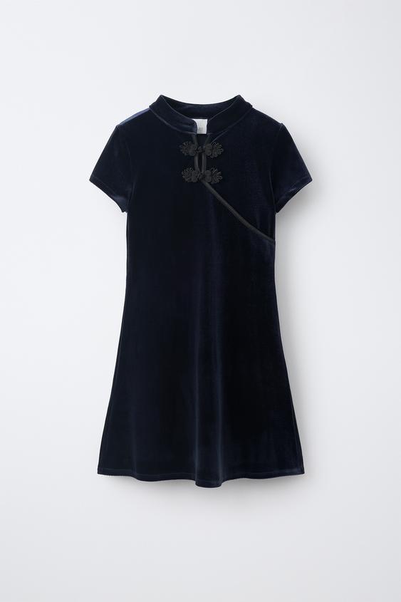 VELVET DRESS WITH FROG FASTENING - Midnight blue by Zara - Image 0