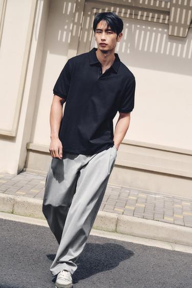 Zara 羅紋結構合身 POLO 衫 - 黑色