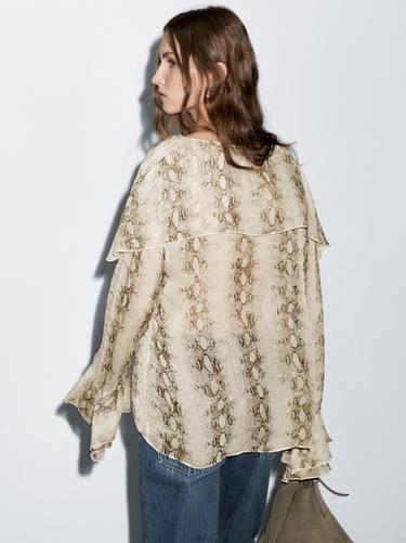 Zara Snakeskin print blouse with ruffles - Gray