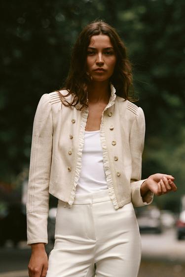 VESTE COURTE À VOLANTS - Beige clair de Zara