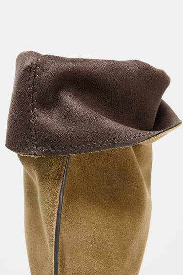 STITCHED SPLIT SUEDE BOOTS - Khaki Green by Zara - Image 6
