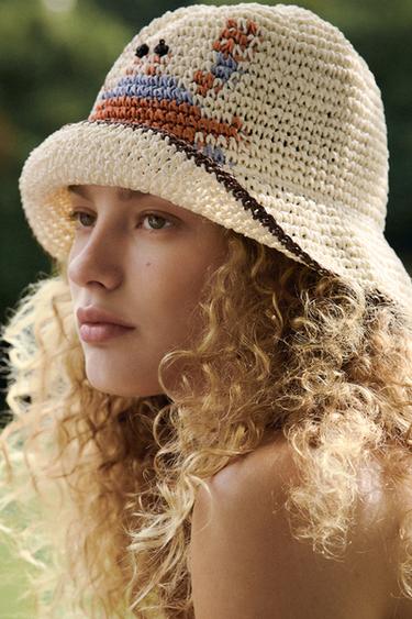 Zara CRAB BUCKET HAT - Blue / White - Image 0